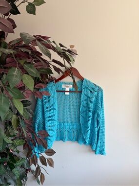 Marisa Christina Turquoise Open-Knit Crochet Cardigan
